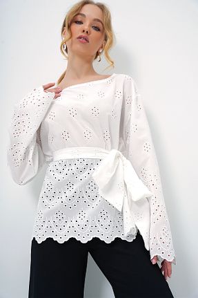 بلوز سفید زنانه رگولار Trend Alaçatı Stili - کد 891517698