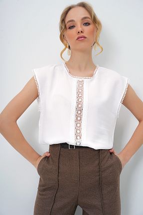 بلوز سفید زنانه ساده Trend Alaçatı Stili - کد 891517747