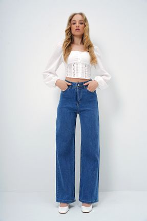 شلوار جین آبی زنانه پاچه گشاد Trend Alaçatı Stili - کد 891517614
