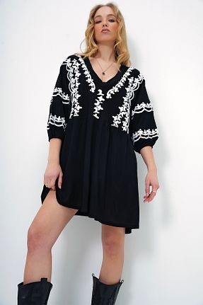 لباس مشکی زنانه بافتنی Trend Alaçatı Stili - کد 891522591