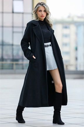 پالتو پشمی مشکی زنانه اورسایز IŞILDA FASHION - کد 890685400