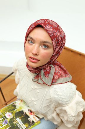 روسری زرشکی پنبه ای Silk Home - کد 890813022