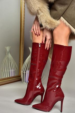 چکمه زرشکی زنانه چرم مصنوعی Fox Shoes - کد 870485428