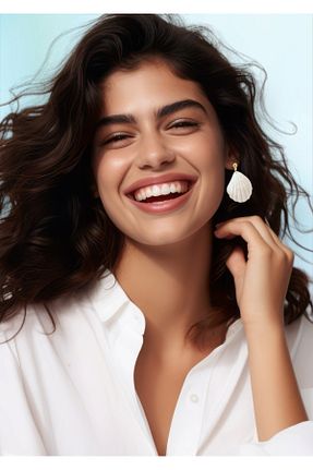 گوشواره جواهر سفید روکش طلا La fee aksesuar - کد 740085770