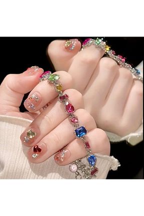 دستبند جواهر رنگی زنانه رودیوم Zess store - کد 890965301