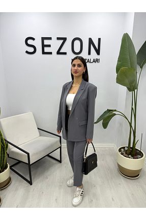 ست بالاتنه و پائین تنه طوسی زنانه بافتنی SEZON MAGAZALARI - کد 891049536