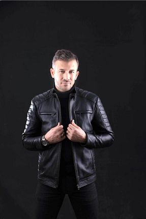 کاپشن مشکی مردانه رگولار Savran Deri - کد 231083599