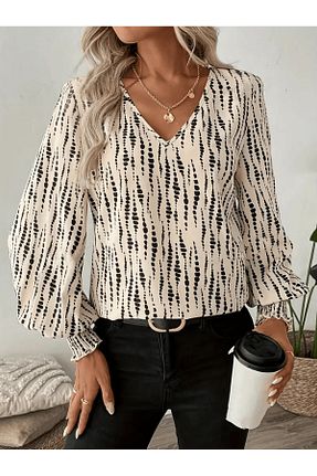 بلوز بژ زنانه طرح دار Moda Monisa - کد 883747596