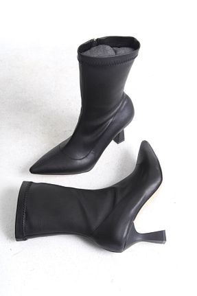 بوت / نیم بوت مشکی زنانه چرم مصنوعی ÇİZGİ - کد 891140450