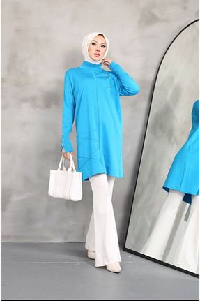 تونیک آبی زنانه بافتنی Miraystyle - کد 843695473