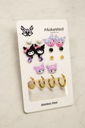 گوشواره استیل (فولاد) زرد بچه گانه استیل ضد زنگ MakeWell - کد 879644039