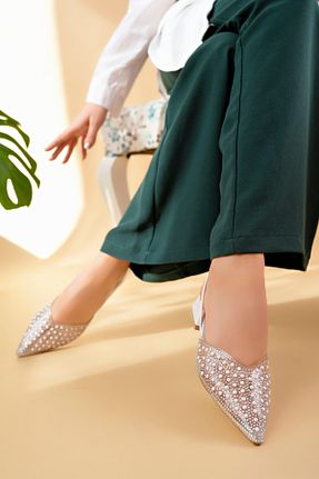 کفش پاشنه بلند کلاسیک سفید زنانه نقره Entella Store - کد 891178049