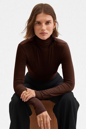 بلوز قهوه ای زنانه ساده VODENS - کد 891316045