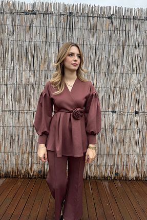 ست بالاتنه و پائین تنه قهوه ای زنانه بافتنی HELİS BUTİK - کد 893273600