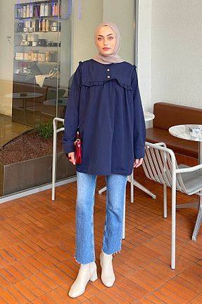 تونیک حجاب سرمه ای زنانه ویسکون lamelif - کد 892852518