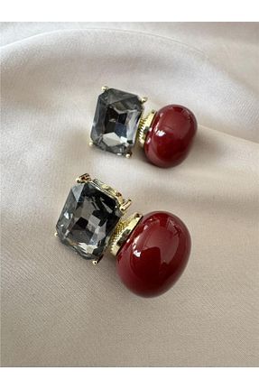 گوشواره جواهر زرشکی زیرکن Pelin Aksesuar - کد 891371347