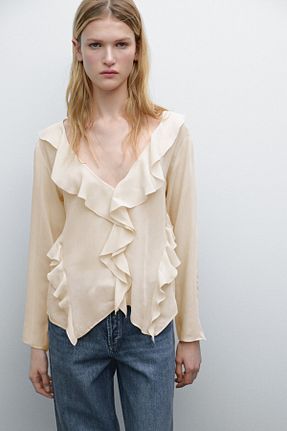 بلوز بژ زنانه ساده Massimo Dutti - کد 892443394
