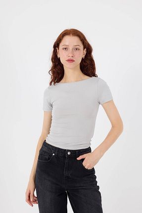 تیشرت طوسی زنانه اسلیم فیت Addax - کد 835576848
