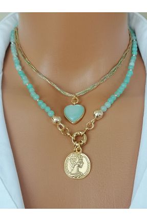 گردنبند جواهر سبز زنانه روکش طلا LemaStone - کد 891422612