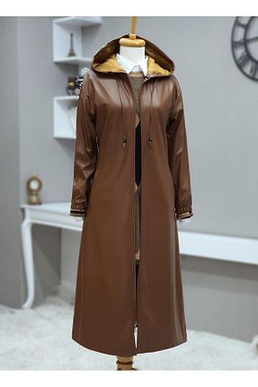 ترنچکت قهوه ای زنانه چرم مصنوعی MACMODA - کد 892588205