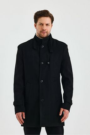 پالتو پشمی مشکی مردانه تنگ TREND KOMBİN - کد 881686801