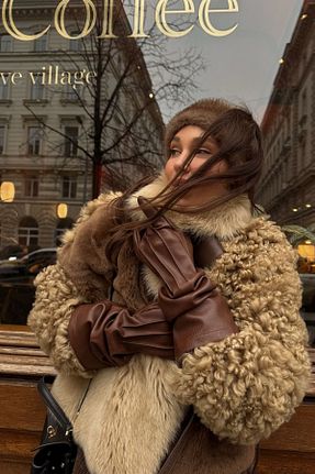 کلاه قهوه ای زنانه خز مصنوعی Mağazam Online - کد 781016494
