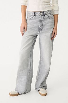 شلوار جین طوسی زنانه پاچه گشاد Stradivarius - کد 891719095