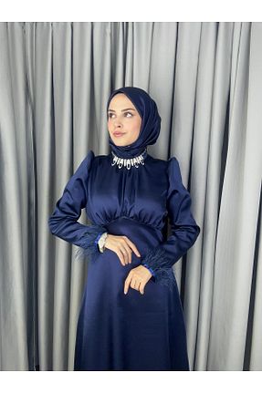 لباس مجلسی حجاب سرمه ای زنانه یقه ایستاده MOOLİSA - کد 816331283