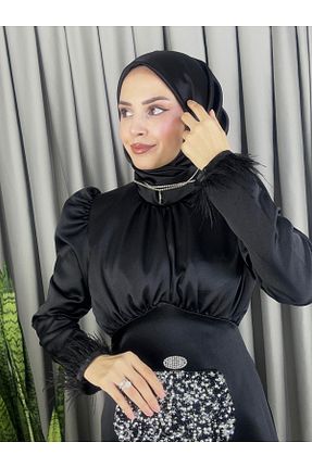 لباس مجلسی حجاب مشکی زنانه یقه دوچرخه MOOLİSA - کد 816327967