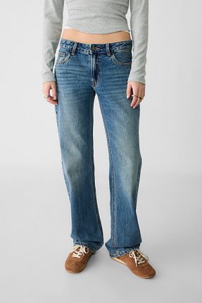 شلوار جین آبی زنانه پاچه گشاد Stradivarius - کد 891740100
