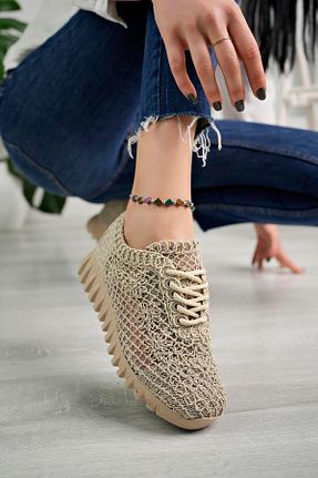 کفش اسنیکر بژ زنانه بند دار Aymood - کد 709656672