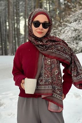 شال زرشکی زنانه پلی استر Madame Polo - کد 891756002