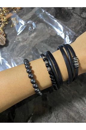 دستبند جواهر طوسی مردانه چرم kesmia - کد 891783029