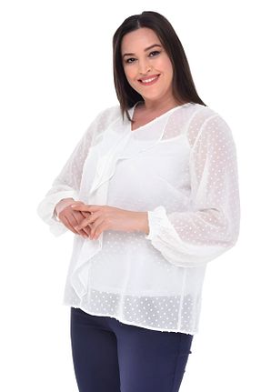 بلوز سایز بزرگ سفید زنانه سایز بزرگ Hanezza - کد 289024202