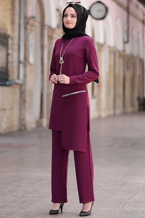 ست بالاتنه و پائین تنه حجاب بنفش زنانه رگولار modapodyum - کد 891787215