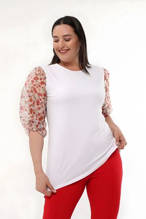 بلوز سایز بزرگ سفید زنانه سایز بزرگ Hanezza - کد 44351666