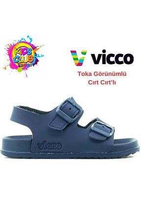 صندل سرمه ای بچه گانه پاشنه تخت Vicco - کد 715760174