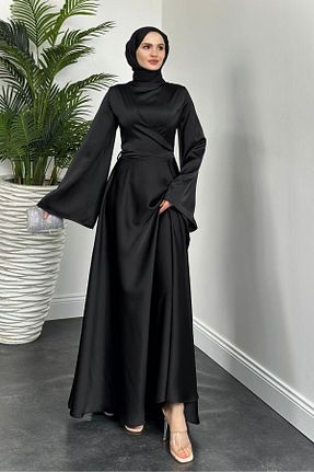 لباس مجلسی حجاب مشکی زنانه یقه ایستاده MERVEN AKYÜZ - کد 893022560