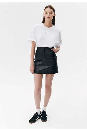 دامن مشکی زنانه چرم مصنوعی MERİT FASHION - کد 891842343