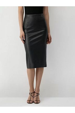 دامن مشکی زنانه چرم مصنوعی MERİT FASHION - کد 891868510
