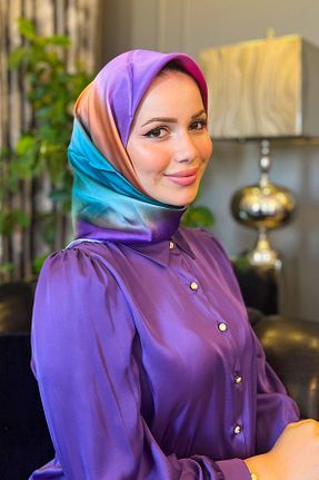 روسری رنگی کرپ ساتن ابریشم Armine - کد 801451706