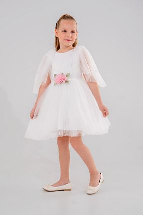 لباس مجلسی و فارغ التحصیلی سفید بچه گانه توری Eray Kids - کد 890832004