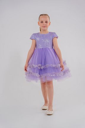 لباس مجلسی و فارغ التحصیلی بنفش بچه گانه توری Eray Kids - کد 884229097