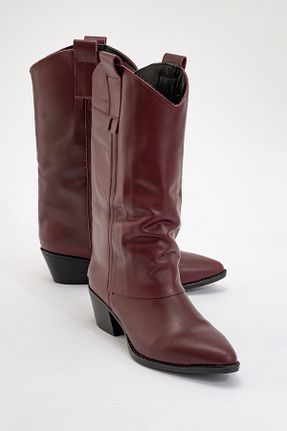 چکمه زرشکی زنانه چرم خالص luvishoes - کد 891997602