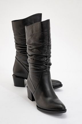 چکمه مشکی زنانه چرم خالص luvishoes - کد 891998373