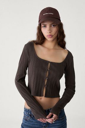 بلوز قهوه ای زنانه ساده Stradivarius - کد 893322506