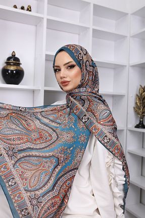 شال آبی زنانه ابریشم feronis - کد 892025218