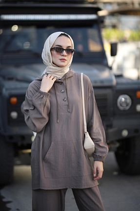 ست بالاتنه و پائین تنه حجاب قهوه ای Relaxed NS Moda - کد 892041369
