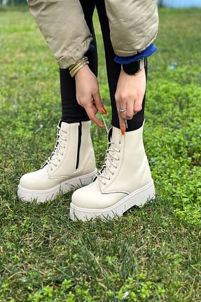 بوت / نیم بوت بژ زنانه چرم مصنوعی Nstil - کد 795268931