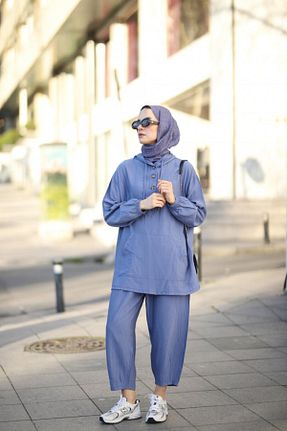 ست بالاتنه و پائین تنه حجاب آبی Relaxed NS Moda - کد 892041380